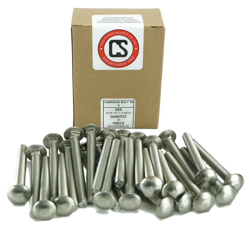 Chenango Supply Stainless 5/16-18 x 3inches Carriage Bolt (1inches to 5inches Lengths Available in Listing), 18-8 Stainless Steel,25 Pieces (5/16-18x3) - Image 2
